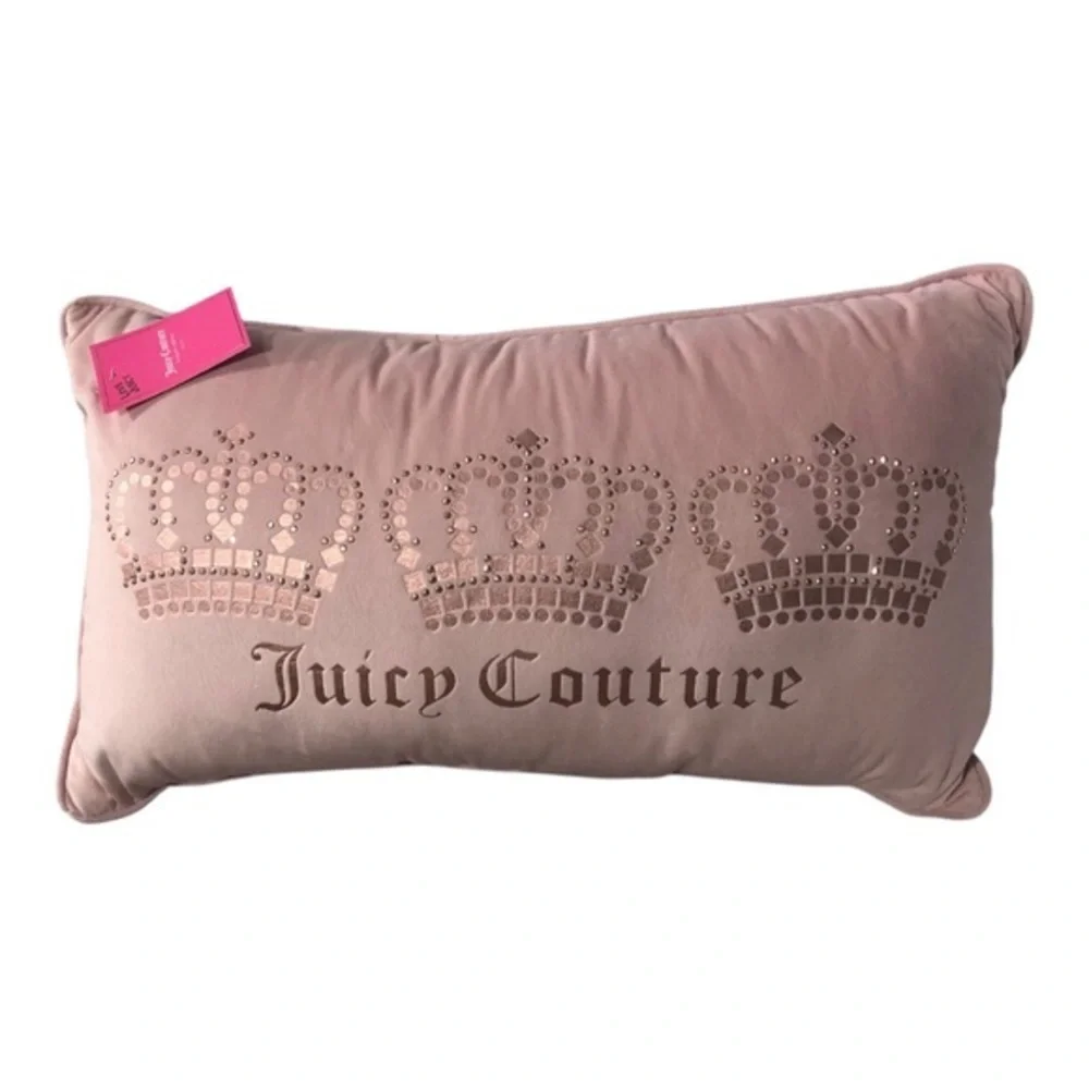 Juicy Couture soft pink & pink metallic 3 crown studded rectangle‎ decor pillow